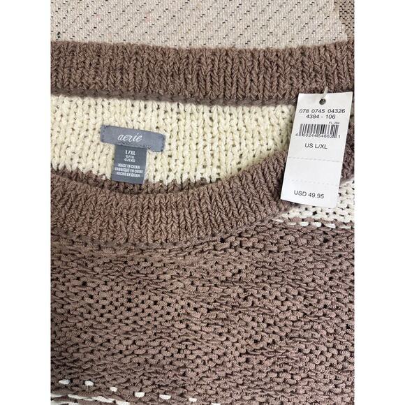Aerie drop shoulder neutral stripe oversized sweater, NWT, size L/XL - Picture 7 of 13